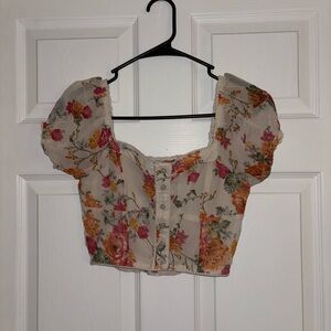 Floral Puff Sleeve Crop Top